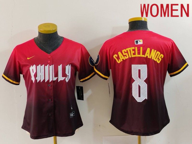 Women Philadelphia Phillies #8 Castellanos Red City Edition 2024 Nike MLB Jersey style 1->women mlb jersey->Women Jersey